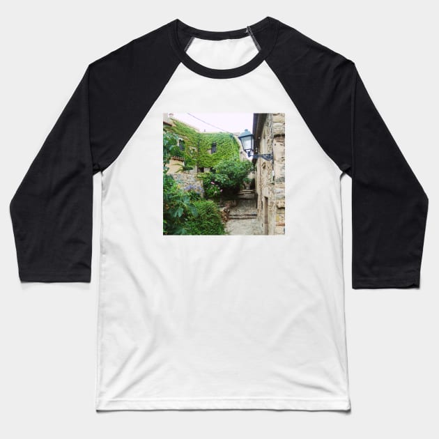 View of the charming Spanish streets Spain sightseeing trip photography from city scape Barcelona Blanes Malgrat del Mar Santa Susuana Baseball T-Shirt by BoogieCreates